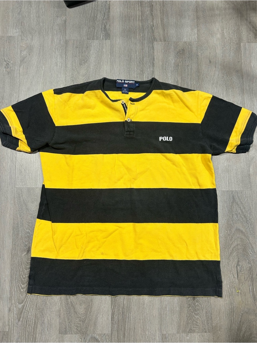 VTG Polo Sport Ralph Lauren Spellout Color Block Bold Striped Henley Shirt Sz M